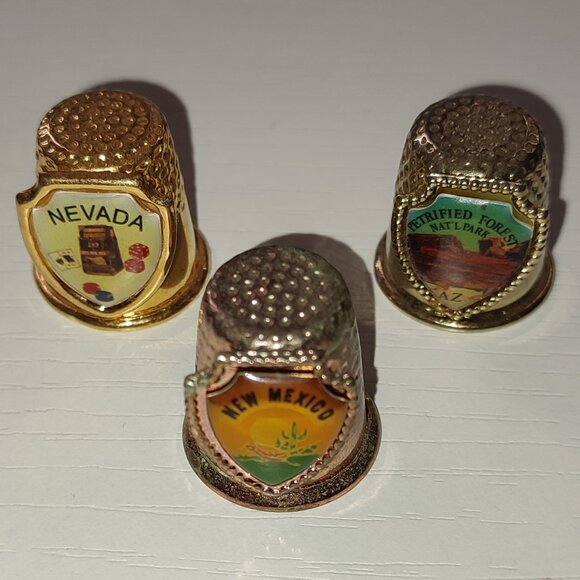 Lot 3 Pcs Thimbles Metal Vintage Collectible Nevada New Mexico Arizona - Picture 1 of 6